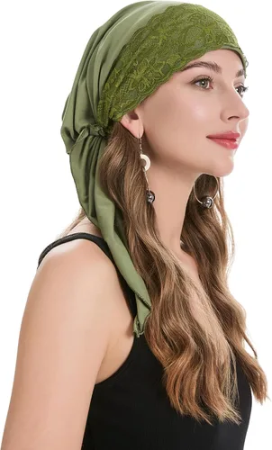Vista 2 de ZLYC Gorro de quimioterapia para la cabeza preatado, gorro ligero para Verde (Lace Green)