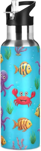 Vista 8 de Stainless Steel Water Bottle 20 Oz, Leakproof Water Bottles for Gym Outdoor Travel School, Cute Colorful Cartoon Fish