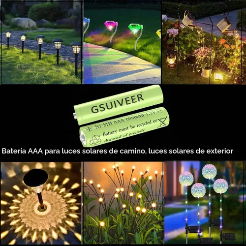 Vista 3 de Baterías de luz solar recargables AAA NiMh 600mAh 1.2V para luces de jardín al aire libre (paquete de 8)