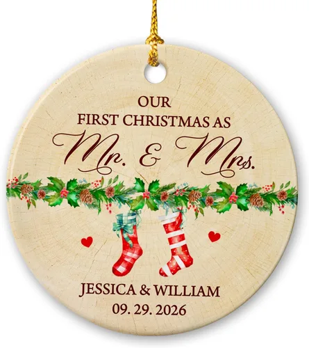 Vista 19 de Adorno personalizado de aniversario de boda para Mr & Mrs Married, 45 aniversario Grow Old Along with Me The Best is Yet to Be Ornament, adornos