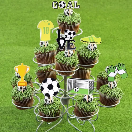 Vista 5 de 32 piezas de decoración de cupcakes de fútbol, juego de fútbol, selecciones de cupcakes, decoración de pasteles para temática de fútbol, baby