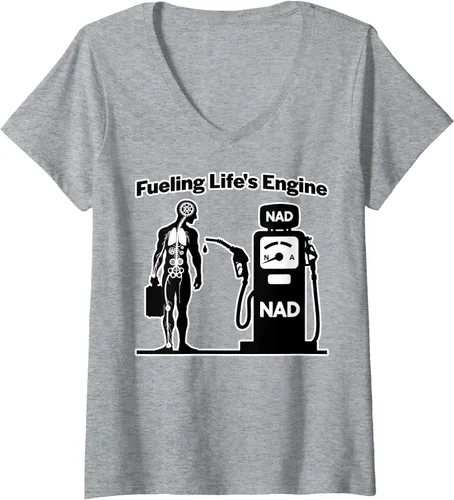 Vista 5 de Camiseta NAD Fueling Life's Engine NAD+ NADH Biochemistry Longevity con cuello en V para mujer, Negro
