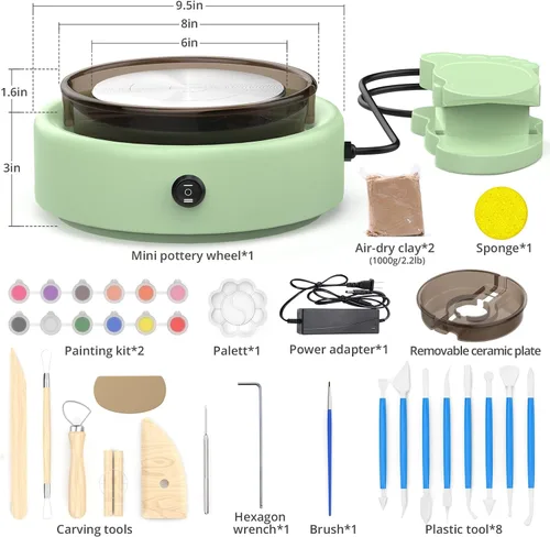 Vista 3 de Skirfy Mini Rueda de Alfarería para Principiantes Adultos con Pedal de Pie 9.5" Máquina de Cerámica para Niños Arte Manualidades Kits que Brillan