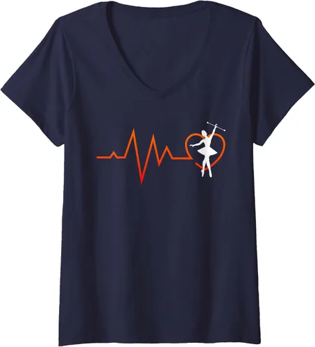Vista 3 de Majorette Heartbeat Gymnastics Baton Twirling V-Neck T-Shirt