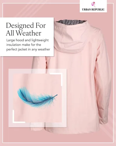 Vista 5 de URBAN REPUBLIC Chubasquero para mujer Chaqueta impermeable cortavientos resistente al agua (S-3XL)