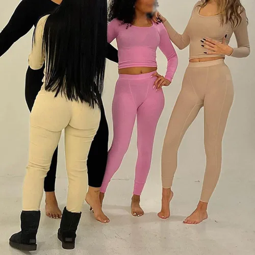 Vista 8 de LICOBOD Conjunto deportivo de 2 piezas acanalado casual para mujer, manga corta, cuello redondo, leggings elásticos de cintura media