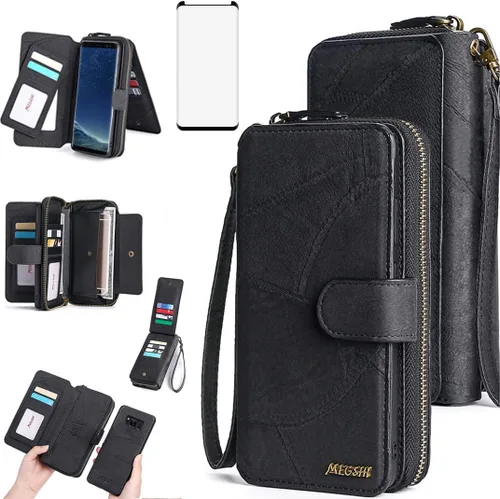 Vista 9 de Asuwish Funda de teléfono para Samsung Galaxy S8 Plus con cremallera, funda desmontable con protector de pantalla y soporte para tarjeta de espejo