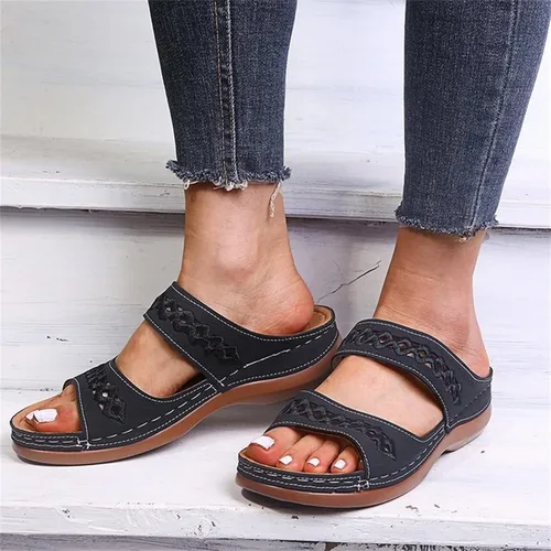 Vista 6 de Sandalias de verano elegantes para mujer, planas, bonitas, informales, para playa, cómodas, ortopédicas, sin cordones, sandalias ortopédicas
