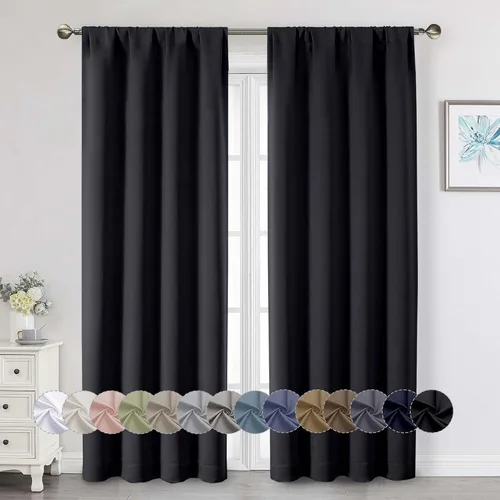 Vista 148 de Cortinas opacas para dormitorio, sala de estar, juego de 2 paneles de 54 pulgadas de largo, cortinas de oscurecimiento de habitación con aislamiento