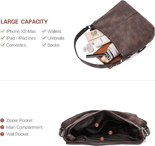 Vista 3 de BROMEN Bolsos de cuero vegano para mujer, bolsos de diseñador grandes con correa ajustable, Bolsa Hobo