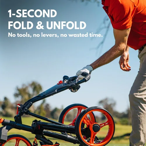 Vista 3 de Qwik-Fold Carrito de golf plegable de 4 ruedas, freno de pie, ¡un segundo para abrir y cerrar!