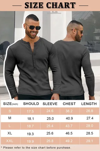 Vista 6 de Camisas Henley de manga larga con cuello en V y botones para hombre