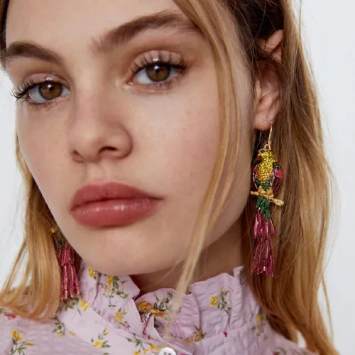 Vista 2 de Parrot Earrings for Women, Cute Bird Parrot Tassel Earrings for Girls, Rainbow Parrot Branch Dangle Earrings Hypoallergenic, Tropical Parrot Animal