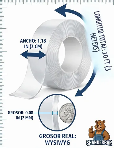 Vista 2 de Cinta nano de doble cara resistente, cinta de montaje transparente extraíble de 9.8 pies para paredes, alfombras, alfombras y bricolaje, cinta
