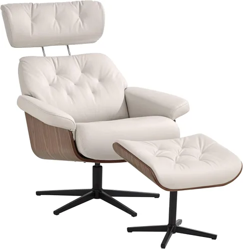 Vista 9 de Benchmaster Sillón reclinable y otomano ajustable de piel sintética Melia Eggshell