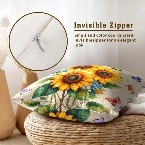 Vista 221 de Giwawa Juego de 2 fundas de almohada decorativas con diseño floral de girasol de 16 x 16 pulgadas, fundas de cojín decorativas para el hogar, sofá