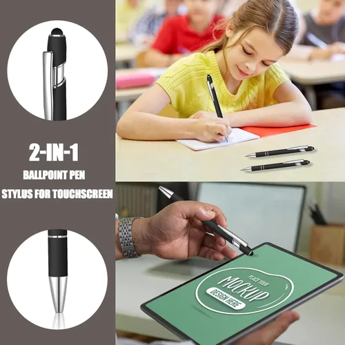 Vista 3 de 12 bolígrafos de tinta azul con punta de lápiz capacitivo, bolígrafo de metal de 0.039 pulgadas para pantallas táctiles, 2 en 1, regalo para amigos