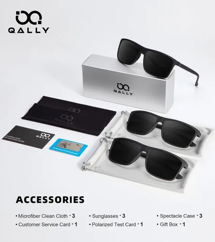 Vista 6 de QALLY Polarized Sunglasses for Men Rectangular Frame Men's Polarized Sunglasses Shady Sunglasses with UV400 Protection