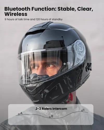 Vista 2 de ILM 159BT - Casco modular de motocicleta Bluetooth para 2-3 conductores, intercomunicador, cara completa, casco abatible DOT con máscara facial