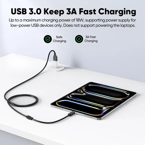 Vista 3 de Paquete de 2 cables de extensión USB 3.0, cable extensor USB 3.0 de transferencia de datos de 5 Gbps y carga rápida de 18 W, cables tipo A macho a