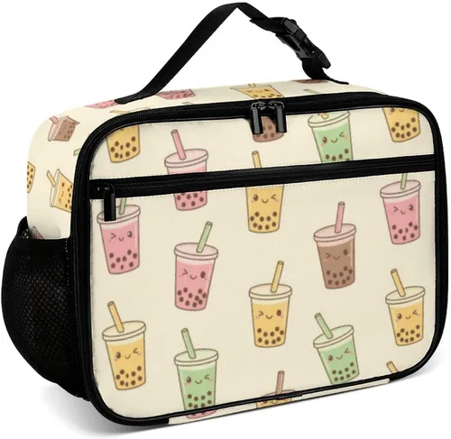 Vista 34 de Lonchera reutilizable con diseño de flores de hibisco blanco, bolsa de almuerzo aislada, lonchera para comida y alimentos, bolsa de mano