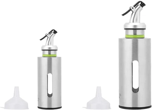 Vista 5 de TOPINCN Juego de dispensador de aceite y vinagre de acero inoxidable, botellas de vidrio de cruet a prueba de fugas, dispensador de vinagre