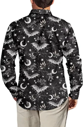 Vista 4 de Camisas polinesias para hombre con patrones de hojas tropicales polinesias, camisa hawaiana de manga larga para hombre, ropa de vacaciones de otoño