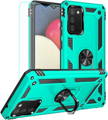 Vista 9 de Funda para Galaxy A02S con protector de pantalla HD, [grado militar] anillo de montaje en coche, soporte híbrido de policarbonato duro, TPU suave, a