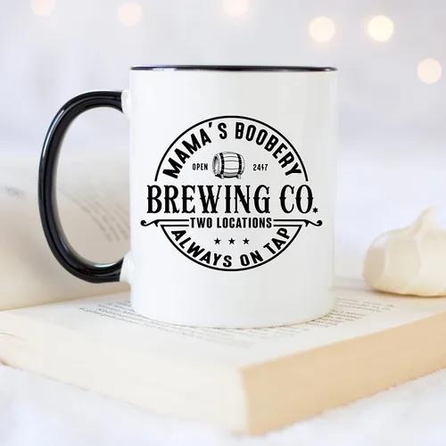 Vista 4 de YouNique Designs Taza de café con texto en inglés "Mamas Boobery Always on Tap", 11 onzas, regalos para nuevas madres después del nacimiento