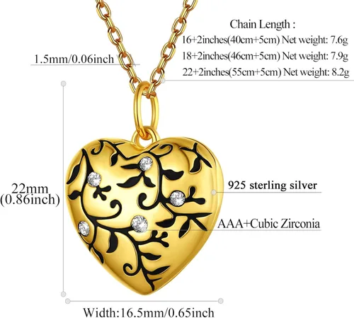 Vista 5 de FindChic Collar con medallón de corazón de plata de ley 925, nudo celta, rama delicada, ala de ángel, ramas de plantas, abrazo, llama, collar