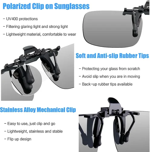 Vista 4 de Polarized Clip-on Sunglasses Anti-Glare Driving Glasses for Prescription Glasses