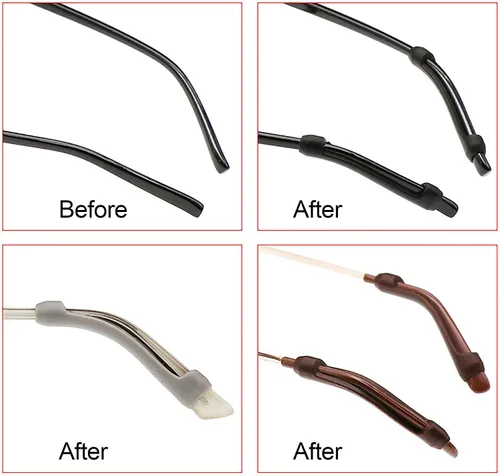 Vista 4 de lvvfit Retenedor de silicona suave para lentes de patillas para niños y adultos, retenedores elásticos antideslizantes, Negro