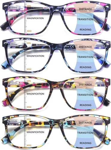 Vista 12 de Anteojos de lectura progresivos multienfoque para mujer, estampado de patrón de bloque de luz azul, elegantes lectores de computadora para mujer