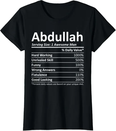 Vista 41 de ABDULLAH Nutrition Funny Birthday Personalizado Nombre Regalo T-Shirt Negro