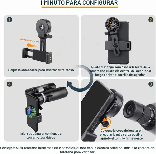 Vista 4 de LAKWAR Adaptador de teléfono para telescopio, soporte universal