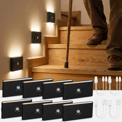 Vista 13 de wowatt Luz de escalera recargable con sensor de movimiento, luces de noche blancas con montaje magnético, luces de escalera regulables para Blanco