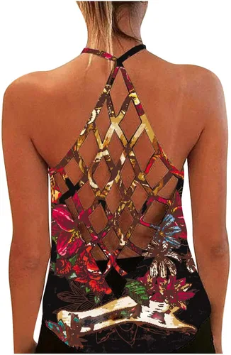 Vista 2 de LISTHA Camiseta sin mangas con estampado de calavera para mujer casual sin mangas con cordones blusa