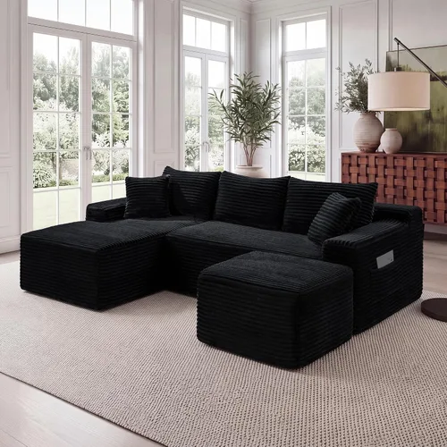 Vista 27 de Sofá deshuesado de 96 pulgadas, sofá modular en forma de L, color negro