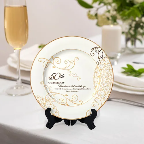 Vista 5 de Urllinz Regalos de boda de 50 aniversario para parejas, padres, abuelos, regalo de recuerdo de aniversario de boda, plato de matrimonio de 50 años