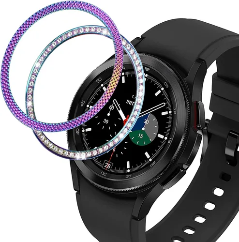 Vista 9 de DEALELE Fundas para Samsung S3 Frontier/Classic/Galaxy Watch 4/4 Classic, Rhinestone Diamond Steel Watch Face Bezel Rings (negro)