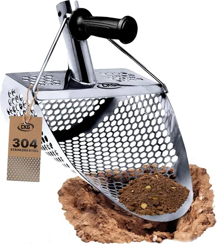 Vista 9 de CKG Cuchara de arena para detección de metales, cuchara de metal resistente, acero inoxidable 304, pala detector de metales con mango, detector