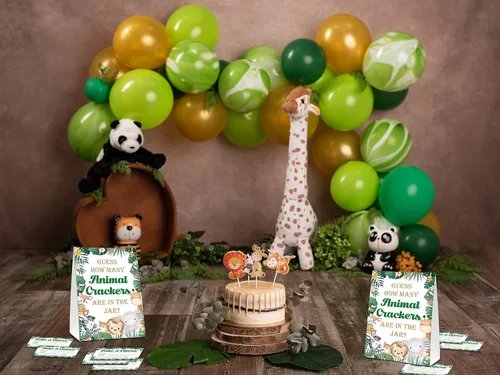 Vista 4 de Juego de baby shower, Safari Find How Many Animal Crackers para baby shower, recuerdo de fiesta de revelación de género de la selva