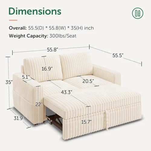 Vista 2 de HONBAY Sofá cama modular extraíble, sofá biplaza de pana, sofás para sala de estar, beige