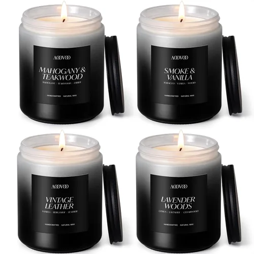 Vista 11 de Velas perfumadas para hombres – Paquete de 4 velas para el hogar, cera de soja de 36 onzas, tiempo de combustión de 200 horas, juego de velas