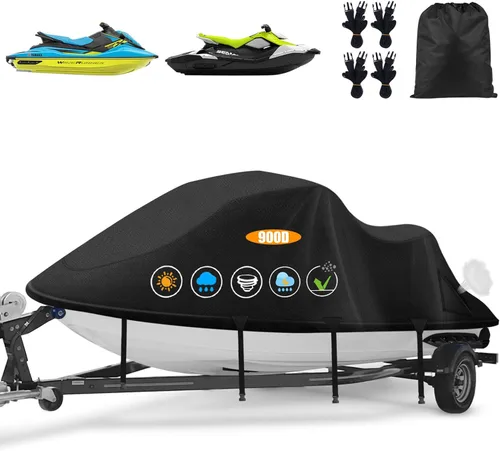 Vista 11 de Cubiertas para Jetski, Cubierta Waverunner 420D mejorada impermeable, cubierta duradera para Jet Ski de 3 plazas con 2 ventilaciones de aire, 4