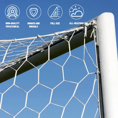 Vista 3 de Redes de portería de fútbol, red de fútbol de repuesto para deportes de 6 x 4 pies, 8 x 6 pies, 12 x 6 pies, 24 x 8 pies, no incluye postes
