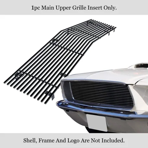 Vista 3 de APS Compatible con Ford Mustang 1967-1968 Parte superior principal de acero inoxidable negro 8 x 6 horizontal Billet parrilla frontal inserto F85248J