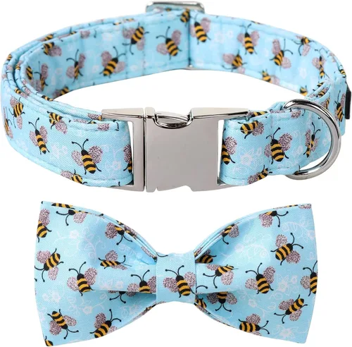 Vista 20 de Maca Bates - Collar de perro azul a cuadros con corbatín marinero con estampado de cuadrícula para cachorros, collar de cuadros ajustable, duradero
