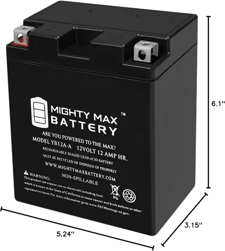 Vista 9 de Mighty Max Battery YB12A-A - Batería de repuesto de 12V 12AH compatible con Yamaha YFM 125 Timber Wolf 250