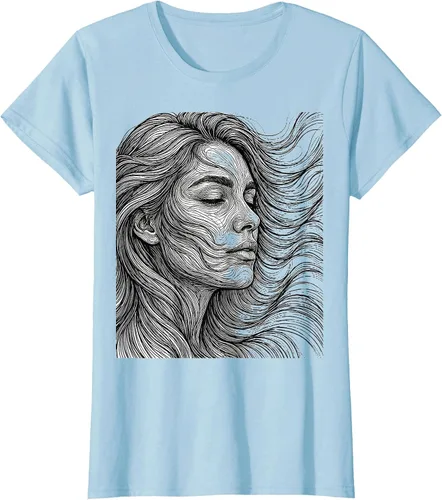 Vista 11 de Wild Hair in the Breeze Illustration T-Shirt Pink